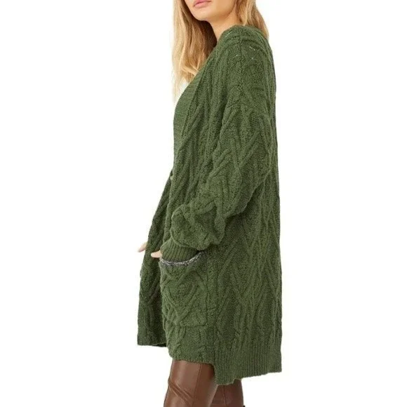 FREE PEOPLE MONTANA CABLE CARDIGAN SIZE XS IN AGED PINE NWOT - Picture 2 of 11